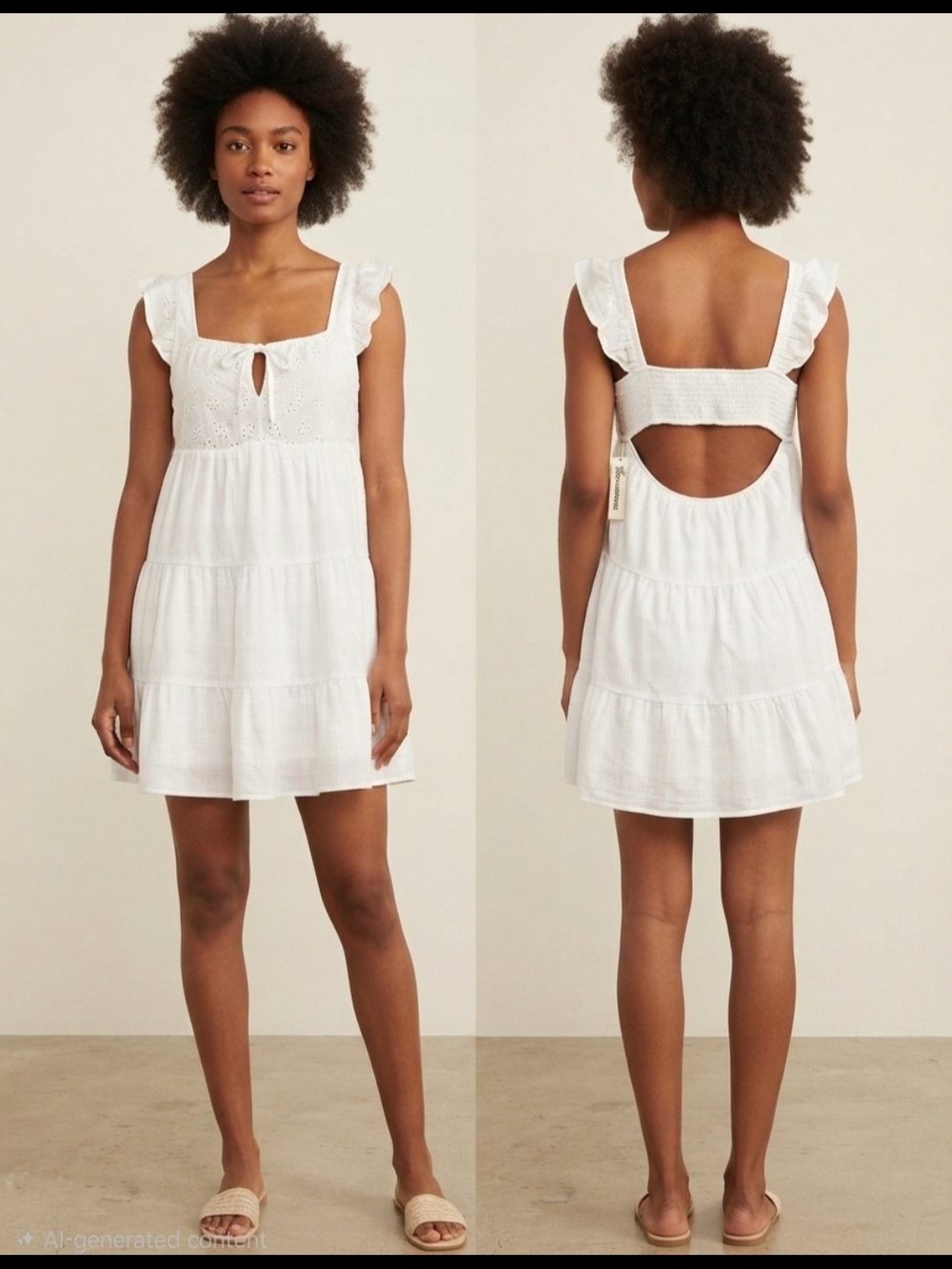 No Boundaries White Eyelet Tiered Mini Dress with Open Back